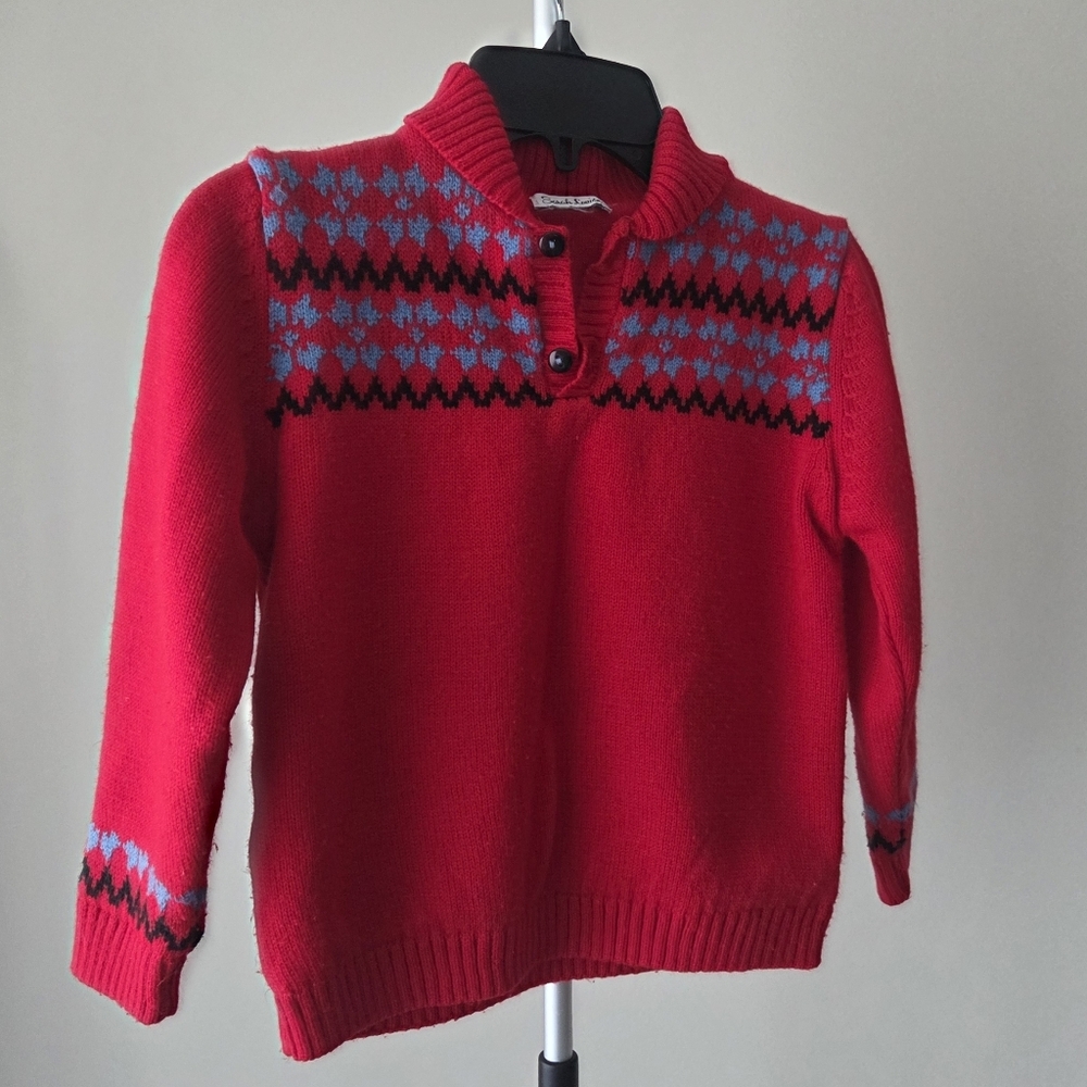 Sara Louise Red Patterned Boys  Sweater Sz.6 Lined(no Size Tag)
